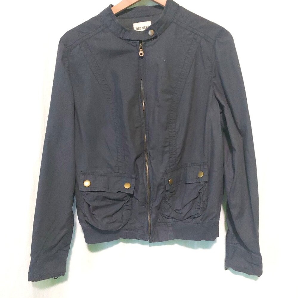 Old Navy jacket womens Large Grey utility bomber full-zip
